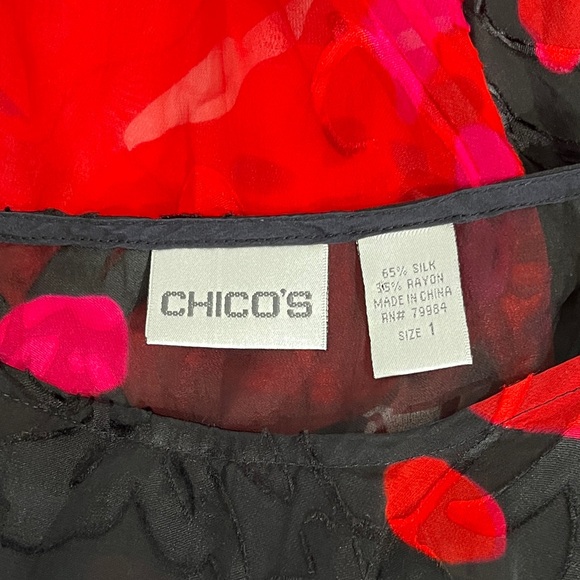 Chico's Vibrant Red and Black Sheer Blouse - Picture 5 of 5